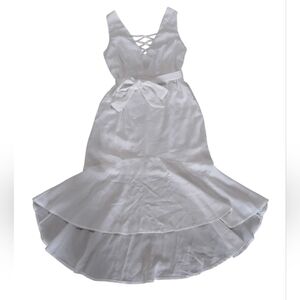 White Sleeveless Lace-Up Mermaid Hem Dress with Waist Tie Womens Medium